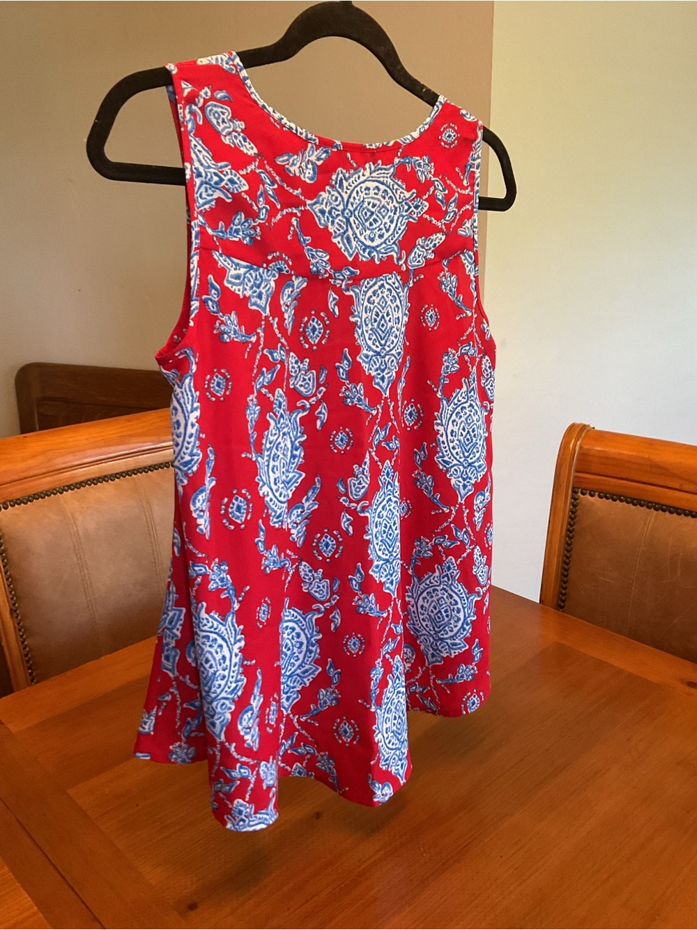Style & Co. Red Sleeveless Paisley Print Blouse with Blue Accents